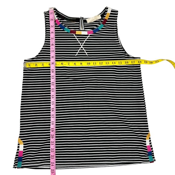 Savanna Jane Striped Stretch Knit embroidered Tank Top Black White Round Neck, S - Picture 7 of 8